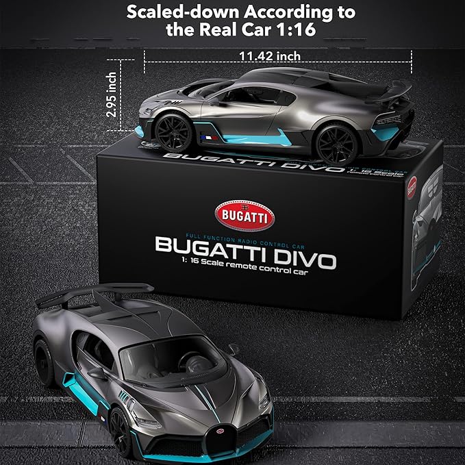 MIEBELY Remote Control Car, Bugatti Divo Rc Cars 12Km/h, 2.4Ghz Licensed Model Car 7.4V Toy Car Headlight for Adults Boys Girls Age 6-12 Years Birthday Ideas Gift