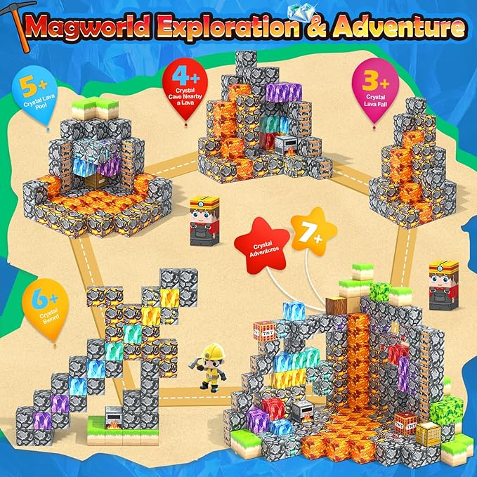 100PCS Magnetic Blocks Building Toys, Gem Cave Adventure Building Craft, Learning Sensory Toys for Boys Girls Age 3-12, Game Gift for Kids Little Gamers
