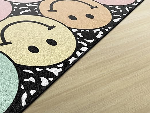 Flagship Carpets Schoolgirl Style Pastel Rainbow Smileys on Notebook Educational Area Rug for Kids Room Seating Décor, Children's Classroom, Play Carpet for Teaching and Playroom, 5' x 7'6", Multi