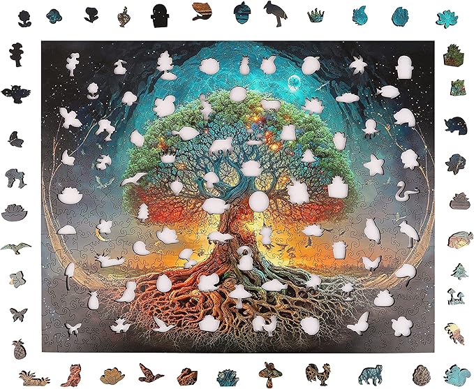 Wooden Puzzles for Adults Tree of Life 500 Piece Puzzles for Adults, 13.4'' x 19.1'' Luxurious Unique Shape Puzzles Beautiful Package Best Gift for Family Friends