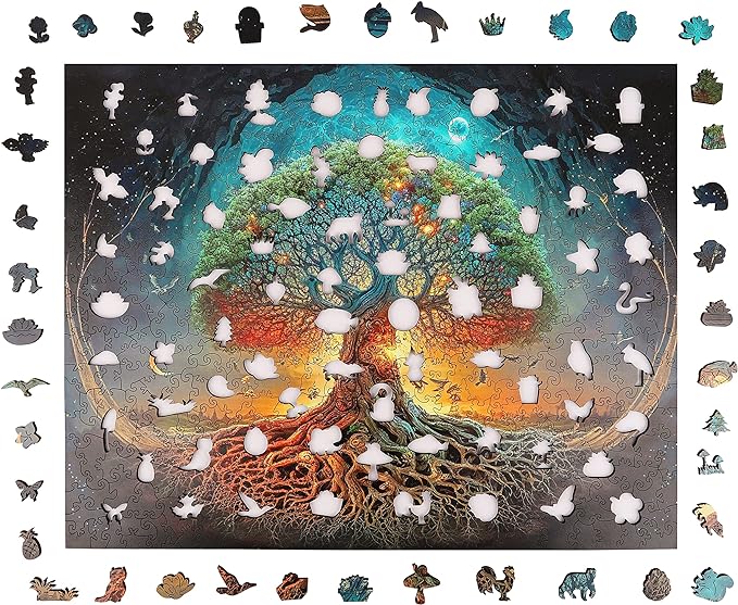 Wooden Puzzles for Adults Tree of Life 200 Piece Puzzles for Adults, Medium Size 8.9'' x 12.6'' Luxurious Unique Shape Puzzles Beautiful Package Best Gift for Family Friends