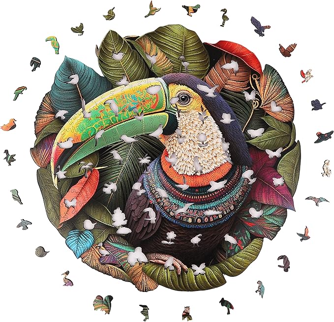 Unique Wooden Jigsaw Puzzles - Mandala Parrot, 500 Pcs King Size 16.5'' x 16.4'', Luxurious Shaped Wood Puzzle, Beautiful Package, Best Gift for Adults and Kids, Family Game