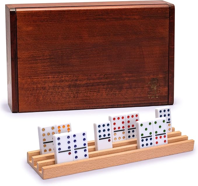 Yellow Mountain Imports 91 Tiles Double 12 Dominoes (Pips/Dots) Game Set with Wooden Case and 4 Racks