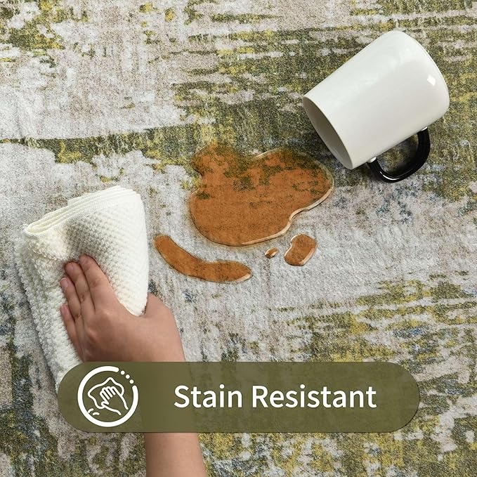 Entrance Rugs Indoor 2x3 Green Entry Rug Washable Abstract Small Area Rug Non-Slip Low Pile Throw Rugs for Entryway, Kitchen Floor, Front Door Indoor Door Mat, Bedroom Bedside