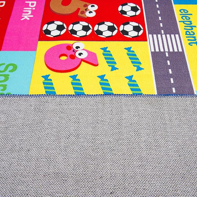 HOMORE Kids Educational Rug, 9x12 Kids Collection Area Rug for Learning Alphabet, Numbers, Colors, Season and Animal Words, Playmat for Classroom Playroom