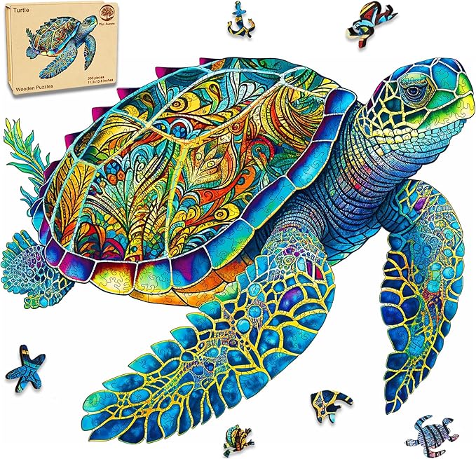 Wooden Puzzles, Sea Turtle Jigsaw Puzzles 200 Pieces, Unique Shaped Wooden Puzzle for Adults and Kids, Birthday Gift Family Game 9.2 x 11.2 Inch