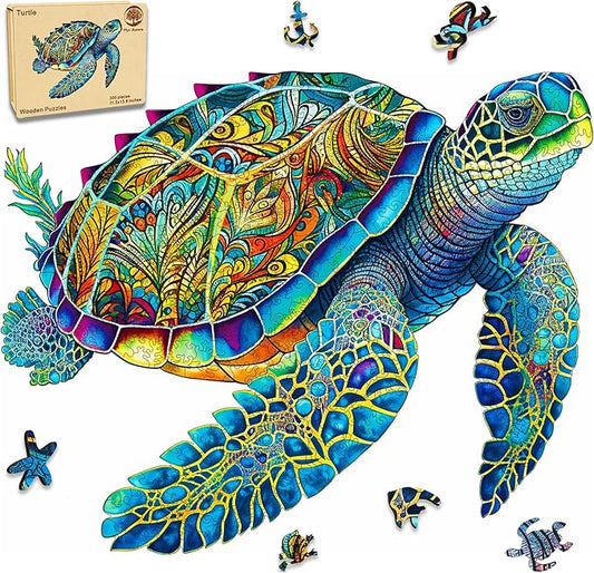 Wooden Puzzles, Sea Turtle Jigsaw Puzzles 200 Pieces, Unique Shaped Wooden Puzzle for Adults and Kids, Birthday Gift Family Game 9.2 x 11.2 Inch