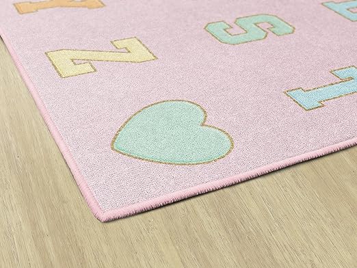 Flagship Carpets Schoolgirl Style Pink Pastel Alphabet Criss-Cross Applesauce Educational Area Rug for Kids Room Seating Décor, Children's Classroom, Play Carpet for Teaching and Playroom, 5' x 7'6"