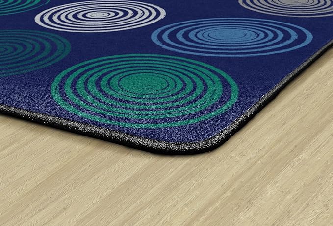 Flagship Carpets Circles Abstract Educational Area Rug for Kids Room Seating Décor, Children's Classroom, Play Carpet for Teaching and Playroom, Seats 20, 6' x 8'4", Cool Blue