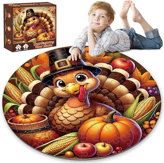 Thanskgiving Floor Puzzles for Kids Age 4-8, 70pcs Large Thanksgiving Jigsaw Puzzle for Kids 4-8 | Educational and Fun Fall Gifts for Kids