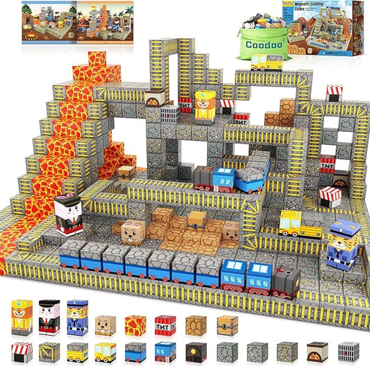 Magnetic Blocks - Build Mine Magnet World Mine Train Track Set, Magnetic Building Blocks Toddler Toys STEM Sensory Outdoor Toys for 3+ Year Old Boys & Girls, Kids Toy for Ages 4-6 6-8 5-7