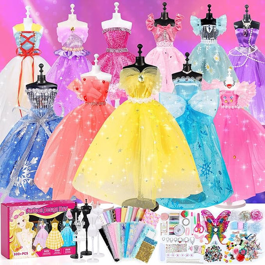 YEETIN 800+ PCS Fashion Designer Kit for Girls – DIY Sewing & Arts Craft Kit with 5 Mannequins, Doll Clothes Making Set, Learn to Sew, Creative Gift for Girls Ages 6-12