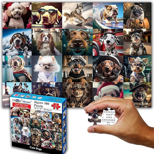 Think2Master Cute Dogs 500 Pieces Jigsaw Puzzle Featuring heartwarming Puppies and Dogs. Fun Teens, Seniors & Families. Great Gift for Kids Ages 13+ Size: 26.8” x 18.9”