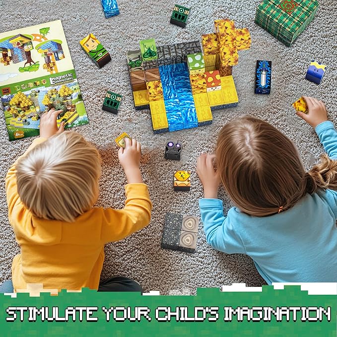 Magnetic Blocks Toys, 100PCS Magnetic Building Blocks Toys Based on Classic Games, STEM Magnets Sensory Toys for Kids, Magnetic Building Blocks Suitable for Boys Girls 4+ (Yellow)