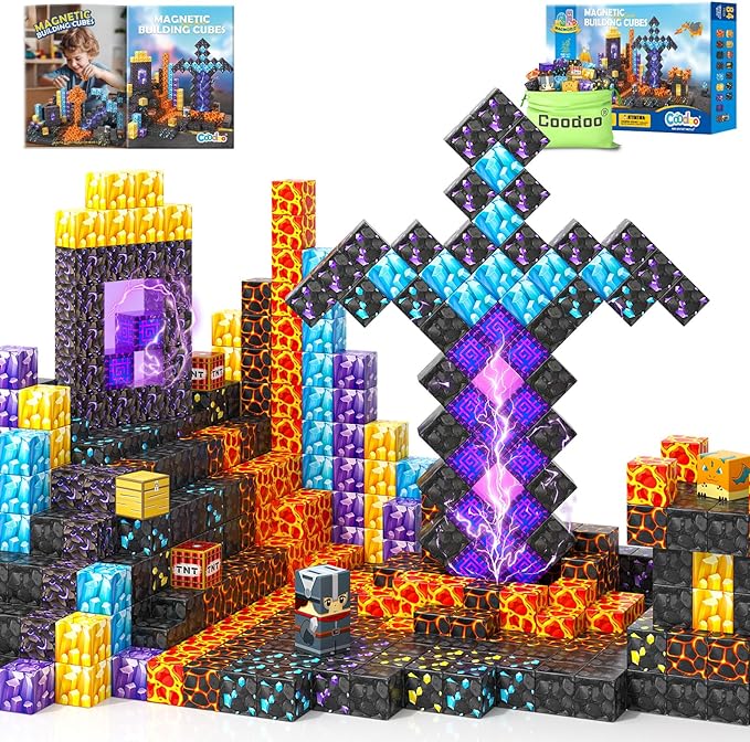Magnetic Blocks - Build Mine Magnet World Magic Sword Portal Set, Building Toys Magnetic Tiles for Kids 3+, Classroom Must Haves Sensory Toddlers Toys Kids Games Gift for Boys & Girls 3-5 5-7