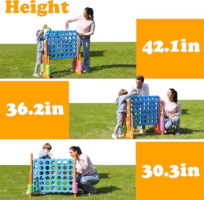 SDADI Jumbo 4 in a Row Game, 4-to-Score Giant Game Set with Adjustable Height (2.5-3.5 FT) for Kids & Adults, Indoor/Outdoor Connect Game with Quick-Release Slider, Perfect for Family and Party Games