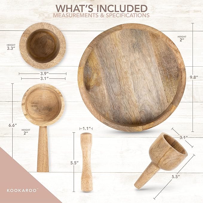 Wooden Funnel & Sensory Play Set – Montessori Pouring, Scooping & Grinding Kit for Loose Parts & Water Play, Natural Mango Wood