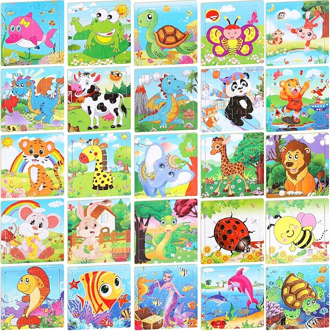 25 Pack Kids Toddler Puzzles Ages 2-4 Wooden Kids Puzzles for Toddlers 16/20 Pieces Wooden Jigsaw Puzzles for Kids 2 3 4 5 Year Old Preschool Puzzles Toy Gift