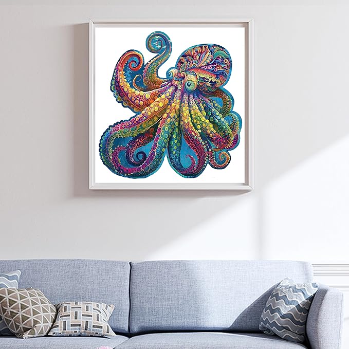 Unique Wooden Jigsaw Puzzles - Agate Octopus, 300 Pcs Medium Size 12.6'' x 12.2'', Luxurious Animal Shaped Wood Puzzle, Beautiful Package, Best Gift for Adults …