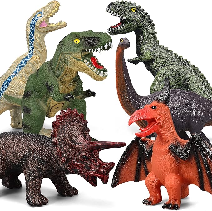 6 Piece Jumbo Dinosaur Toys for Kids 3-5 and Toddlers, Large Soft Dinosaur Toys for Lovers - Perfect Party Favors, Birthday Gifts