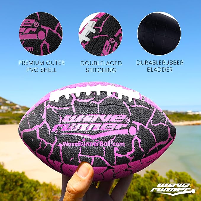 Wave Runner Grip It Waterproof Junior Size Football, 9.25 Size, Durable & Double Laced, Perfect for Beach Accessories, Kids Games, Pool Toys, Outdoor Games, All-Weather Indoor & Outdoor Play