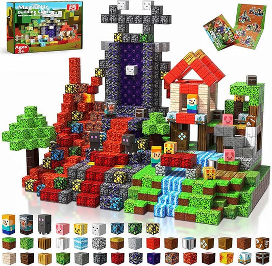 200PCS Magnetic Building Blocks - Stacking Magnets for Kids, Sensory Toy for Toddlers STEM Learning, Birthday Gifts for 3-10 Years Old Boys Girls, Magnetic Blocks for Kids Ages 4 5 6 7 8