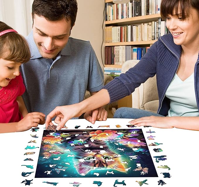 Wooden Puzzles, Kitten in Dream Wooden Jigsaw Puzzles 200 Piece, Unique Luxurious Shaped Wood Puzzle for Adults and Kids, Best Gift for Birthday 11.2 x 11.2 Inch