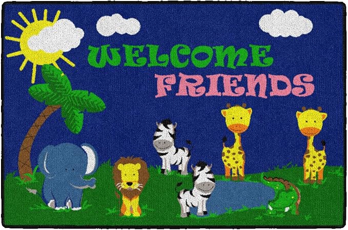 Flagship Carpets Kids and Baby Non Slip Area Rug for Home Learning or Classroom Carpet, Playroom or Kids Bedroom Mat, 2' x 3', Cutie Animal Welcome