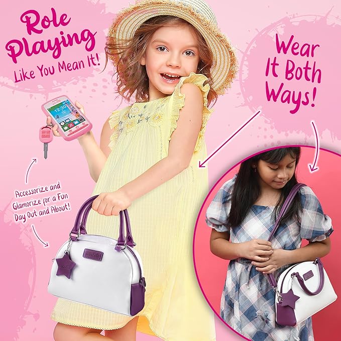 Little Girls Purse with Accessories and Pretend Makeup for Toddlers - My First Purse Set Includes Handbag, Phone, Wallet, Play Makeup and More Pretend Play Toys for Girl Age 3 +