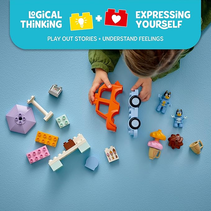 LEGO DUPLO Bluey Ice Cream Trip with Bluey - Toddler Toy for Kids, Boys, and Girls Ages 2+ - Includes Bluey Figure and Ice Cream Toy Stand - Sensory Toy for Pretend Play - Preschool Gift Idea - 10458