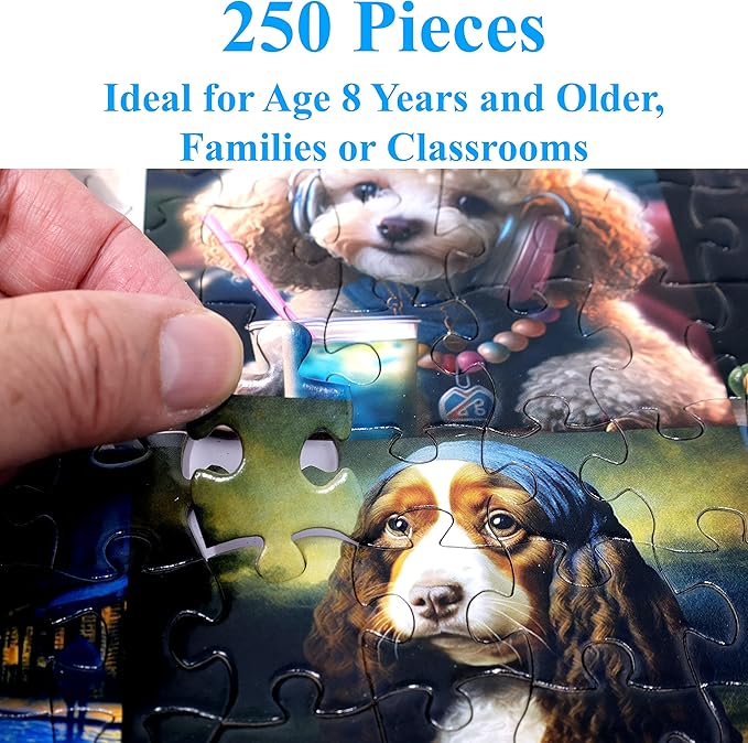 Think2Master Funny Dogs 250 Pieces Jigsaw Puzzle Featuring heartwarming Puppies and Dogs. Fun Toy for Kids, School & Families. Great Gift for Boys & Girls Ages 8+. Size: 14.2” X 19.3”