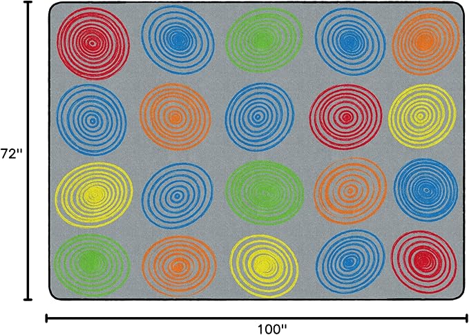 Flagship Carpets Circles Abstract Educational Area Rug for Kids Room Seating Décor, Children's Classroom, Play Carpet for Teaching and Playroom, Seats 20, 6' x 8'4", Grey