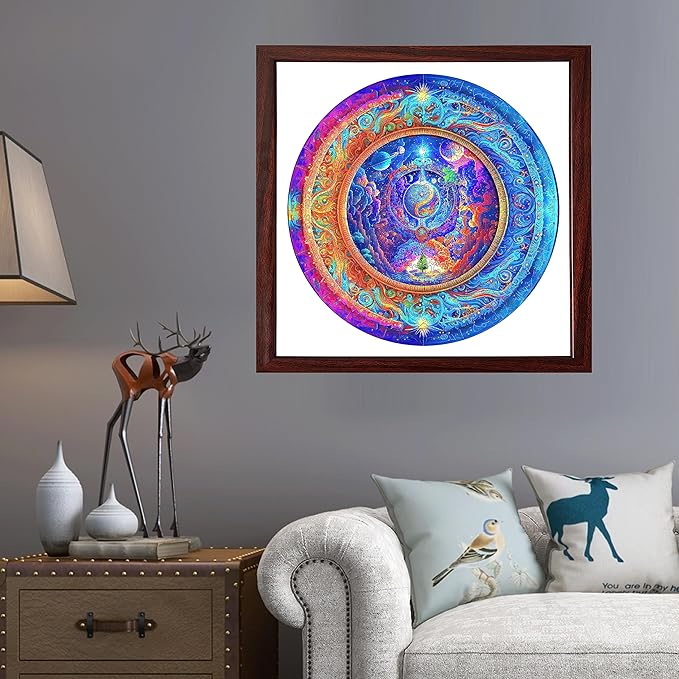 Wooden Puzzles for Adults Mandala Premium Unique 300 Piece Medium Size 12.6" x 12.6" Jigsaw Puzzles Brain Teaser Puzzles, Beautiful Package, Best Gift for Adults Family Games