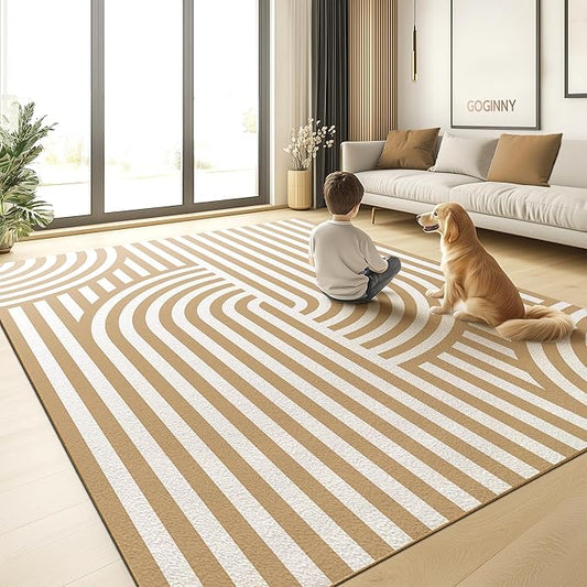 Washable 5x7 Modern Area Rug for Living Room, Brown Minimalist Aesthetic Abstract Boho Large Rugs, Ultra-Thin Low Pile Soft Nonslip Indoor Floor Carpet for Office Bedroom Playroom Classroom Dorm