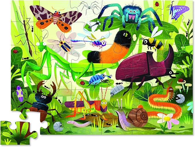 Crocodile Creek 36-Piece Jigsaw Floor Puzzle - Fun Floor Puzzles for Kids Ages 3-5 - Heavy-Duty Shaped Box for Storage - Backyard Bugs - 27" W x 20" H Finished