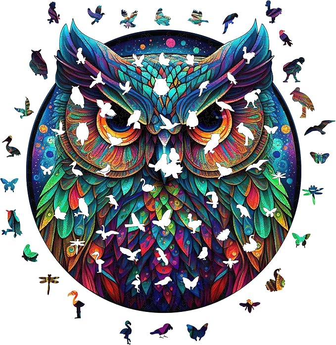 Unique Wooden Jigsaw Puzzles - Cute Owl, 200 Pcs Medium Size 11.2'' x 10.5'', Luxurious Animal Shaped Wood Puzzle, Beautiful Package, Best Gift for Adults