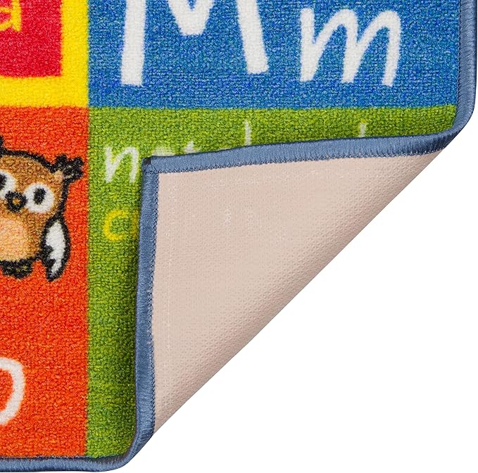 KC Cubs ABC Alphabet, Numbers, Shapes + Spanish Translations Educational Learning Game Play Boy & Girl Kids Area Rug Carpet for Children Bedroom, Toddler Classroom, & Baby Playroom Floor Activity Mat