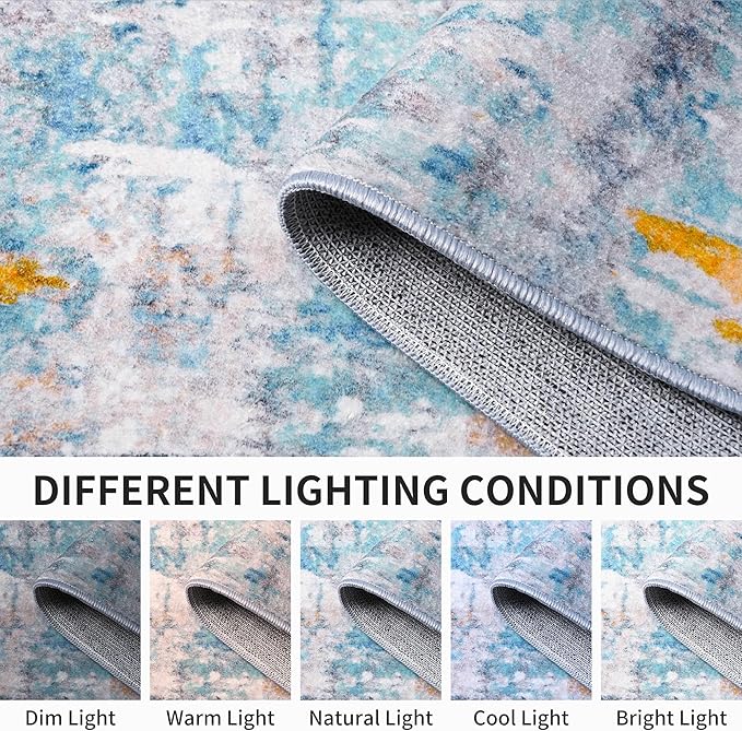 Runner Rug for Kitchen Hallways Runner Rug Non Slip 2'6''x8' Washable Blue Long Runner Rugs with Rubber Backing Soft Abstract Carpet Runner for Entryway, Kitchen, Bedroom, Bathroom