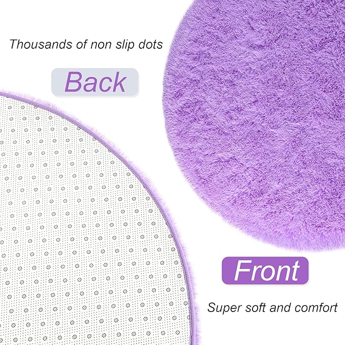 LOCHAS Luxury Round Fluffy Area Rugs for Bedroom Kids Girls Room Nursery, Super Soft Circle Rug, Cute Shaggy Carpet for Children Living Room, 4x4 Feet Purple