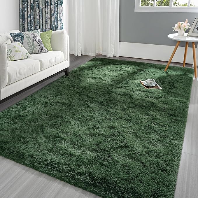 Pettop Fluffy Deep Green Area Rug for Bedroom Living Room, 3x5 Feet Super Soft Shaggy Plush Fuzzy Rugs for Girls Kids Boys, Non-Slip and Washable Rug for Nursery Classroom, Carpet for Rooms Decor