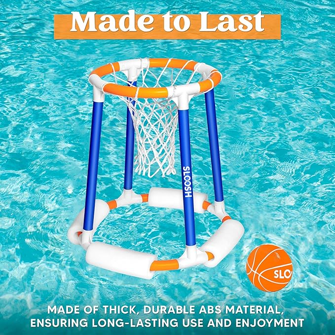 Sloosh Pool Basketball Hoop Toys, Floating Basketball Pool Game, Swimming Floats Toys with Balls Pump, Summer Outdoor Water Play Toy for Kids and Adults (Blue Orange)