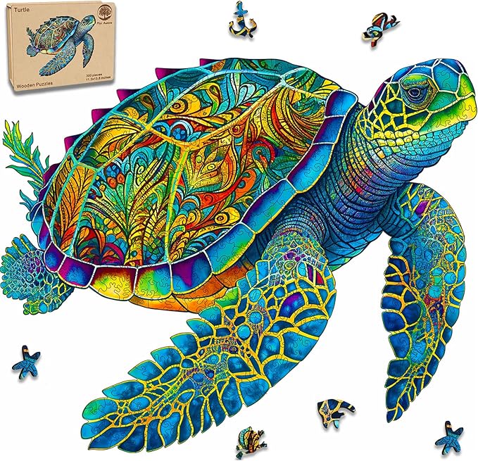 Wooden Puzzles, Sea Turtle Jigsaw Puzzles 500 Pieces, Unique Shaped Wooden Puzzle for Adults and Kids, Family Game 16.9 x 20.7 Inch
