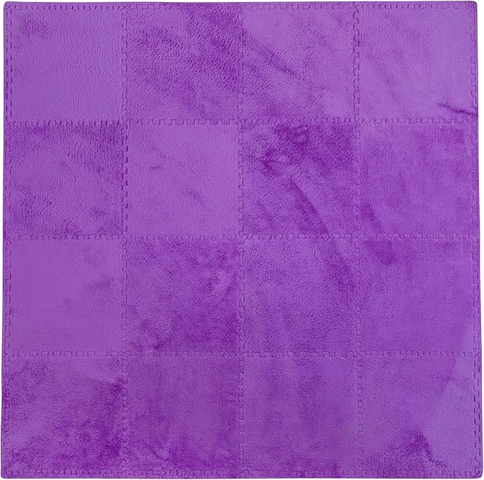 16 Piece Carpet Squares Puzzle Mat 49" x 49" Plush Interlocking Carpet Tiles, Foam Floor Tiles for Baby Play Mat - Kids Soft Play Floor Mats, Anti Slip Jigsaw Flooring Playmat Playroom Rug (Purple)
