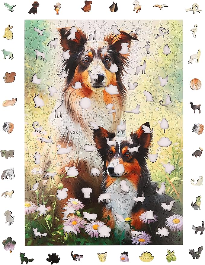 Unique Wooden Jigsaw Puzzles - Shetland Sheepdog, 200 Pcs Medium Size 8.9'' x 12.6'', Luxurious Animal Shaped Wood Puzzle, Beautiful Package, Best Gift for Adults