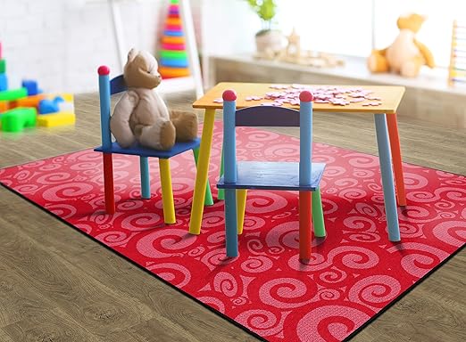 Flagship Carpets Swirl Tone on Tone Carpet for Children's Classroom and Bedroom Area Rug, Playroom or Teaching Area for Playtime and Reading, 6' x 8'4", Cherry