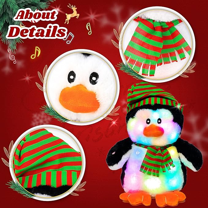 Cuteoy Penguin LED Stuffed Animal Light-up Plush Birthday Christmas Plushies Toy Gifts for Kids Toddler Girls, 11"
