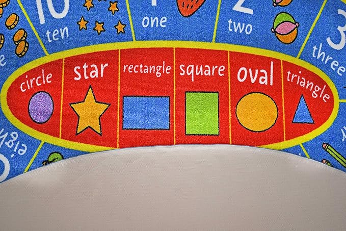 KC Cubs Multi Color Letter Print Power-Loomed ABC Alphabet, Numbers and Shapes Educational Learning & Fun Game Play Area Non Slip Boy & Girl Kids Oval Rug