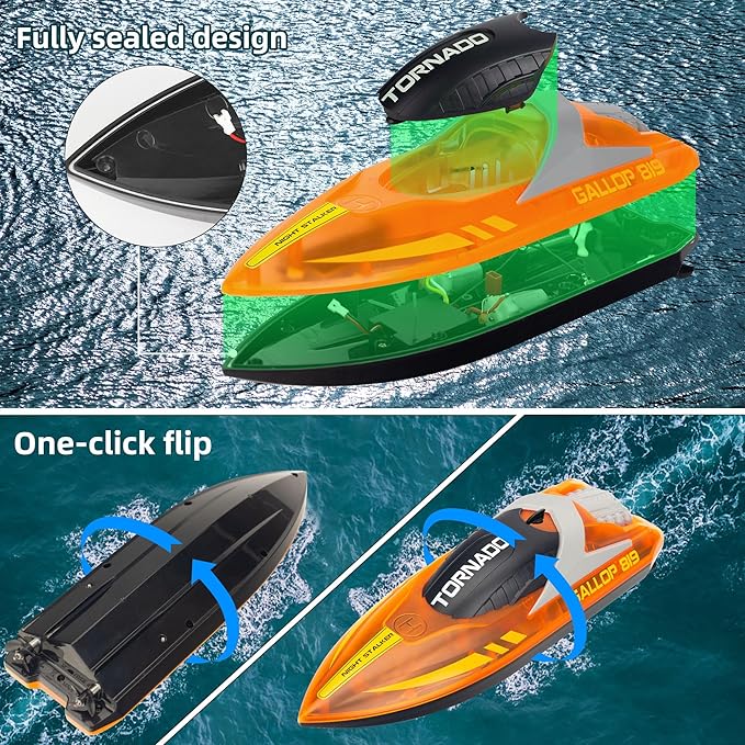 Remote Control Boats for 8-12, 15+ MPH Fast RC Boat with LED Lights, 2.4G RC Electric Speed Boats Pool and Lakes Toys for Kids