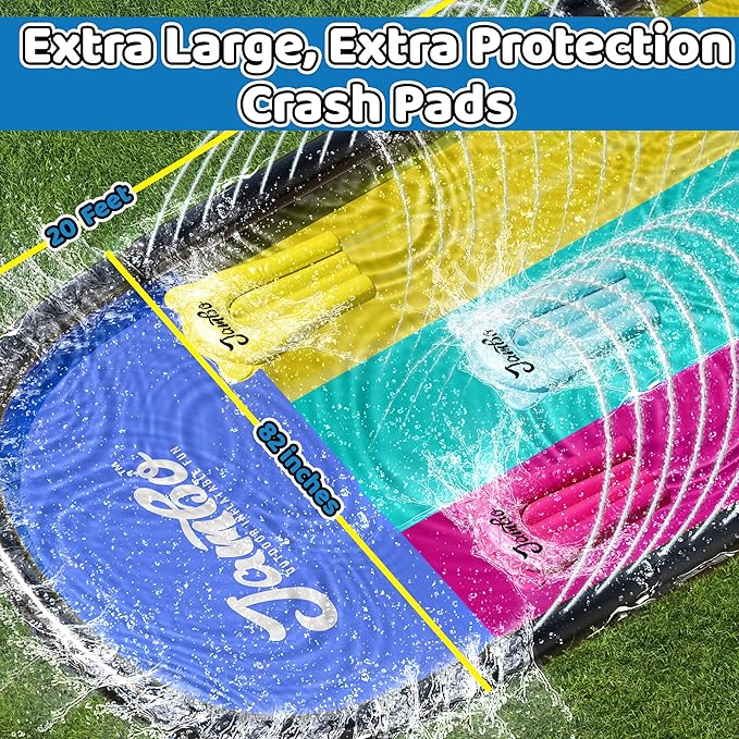 JAMBO 20Ft Premium Slip Splash and Slide with 3 Bodyboards, Heavy Duty Water Slide- Advanced 3-Way Water Sprinkler System, Backyard Waterslide Outdoor Water Toys n Slides for Kids Splash Pad