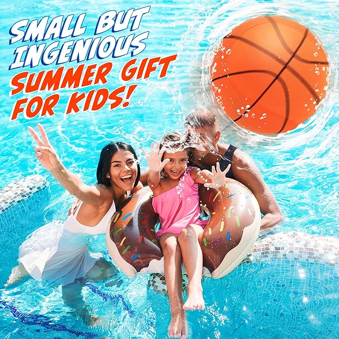 4Pcs Water Skipping Balls for Pool Play(Basketball Theme), Water Pool Beach Swim Toys for Kids Ages 4-8, 8-12 and Adults, Include 2 Balls and 2 Discs